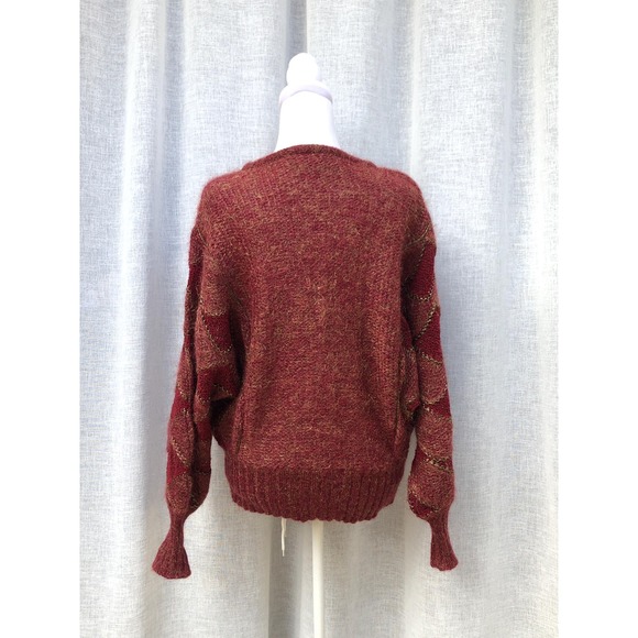Jean Joseph Le Bon burgundy red gold mohair acrylic blend knit batwing sweater - Picture 5 of 9
